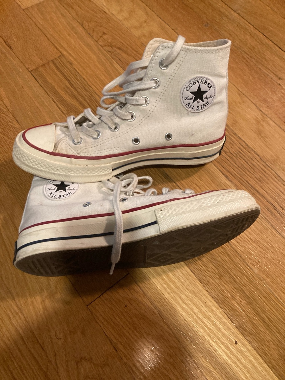 Platform Converse White High-Top Sneakers with Red Stripe